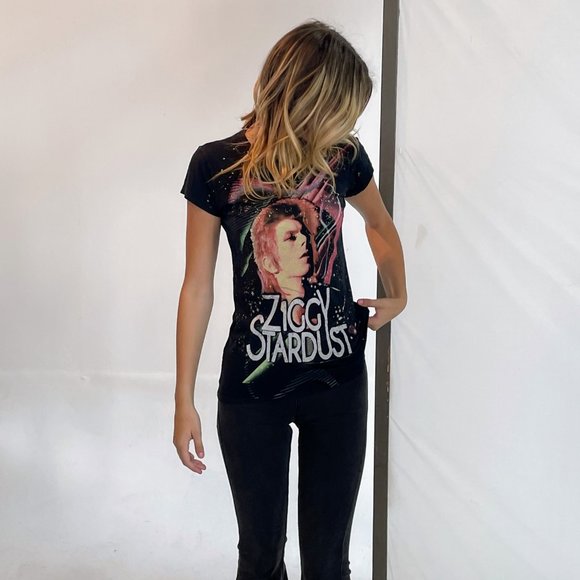 David Bowie Ziggy Stardust Cap Sleeve Band Tee with Gold Splatter Design Size: M - Picture 13 of 14